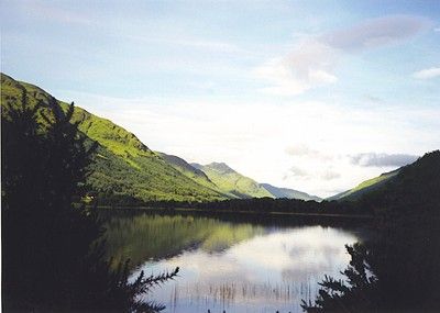Loch, Lake, Waterfall in Balquhidder, Scotland Loch, Lake, Waterfall in Stirlingshire, Scotland